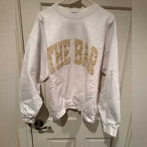 The Bar Varsity Sweatshirt Crew White and Tan Large